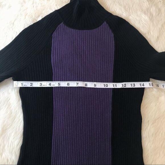 ANNE KLEIN Mockneck Midi Dress Ribbed Color Block Striped Long Sleeve Black XS - Picture 6 of 9